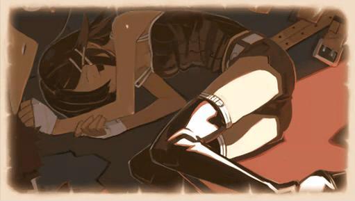 harada takehito, asagiri asagi, disgaea, makai senki disgaea 2, makai senki disgaea 3, nippon ichi, phantom kingdom, prinny (series), prinny can i really be the hero?, prinny ~ore ga shujinkou de iinsuka?~, 1girl, belt, black hair, boots, female focus, gloves, hair ornament, hairclip, lying, prinny (seres), short hair, solo, thigh boots, thighhighs