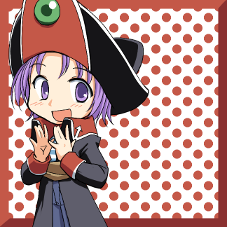 regdic, original, lowres, :d, clapping, hat, jacket, open mouth, pirate, purple eyes, purple hair, smile, solo