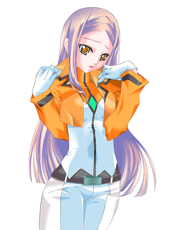 kisou nowora, soma peries, gundam, gundam 00, light purple hair, 00s, belt, gloves, jacket, long hair, solo, yellow eyes