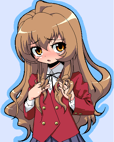 aisaka taiga, toradora!, lowres, 00s, blush, brown eyes, brown hair, long hair, oekaki, school uniform, solo