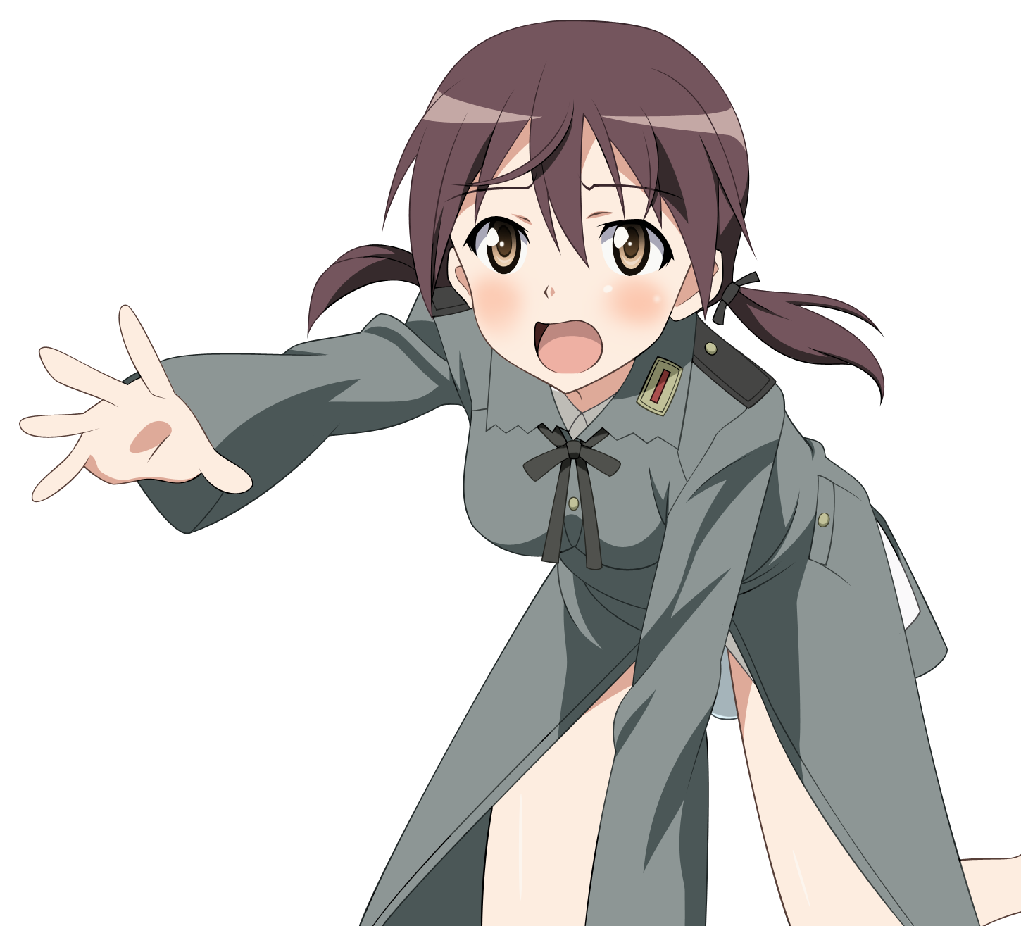gertrud barkhorn, strike witches, world witches series, derivative work, highres, non-web source, vector trace, 00s, 1girl, female focus, hair between eyes, reaching, reaching towards viewer, solo, transparent background