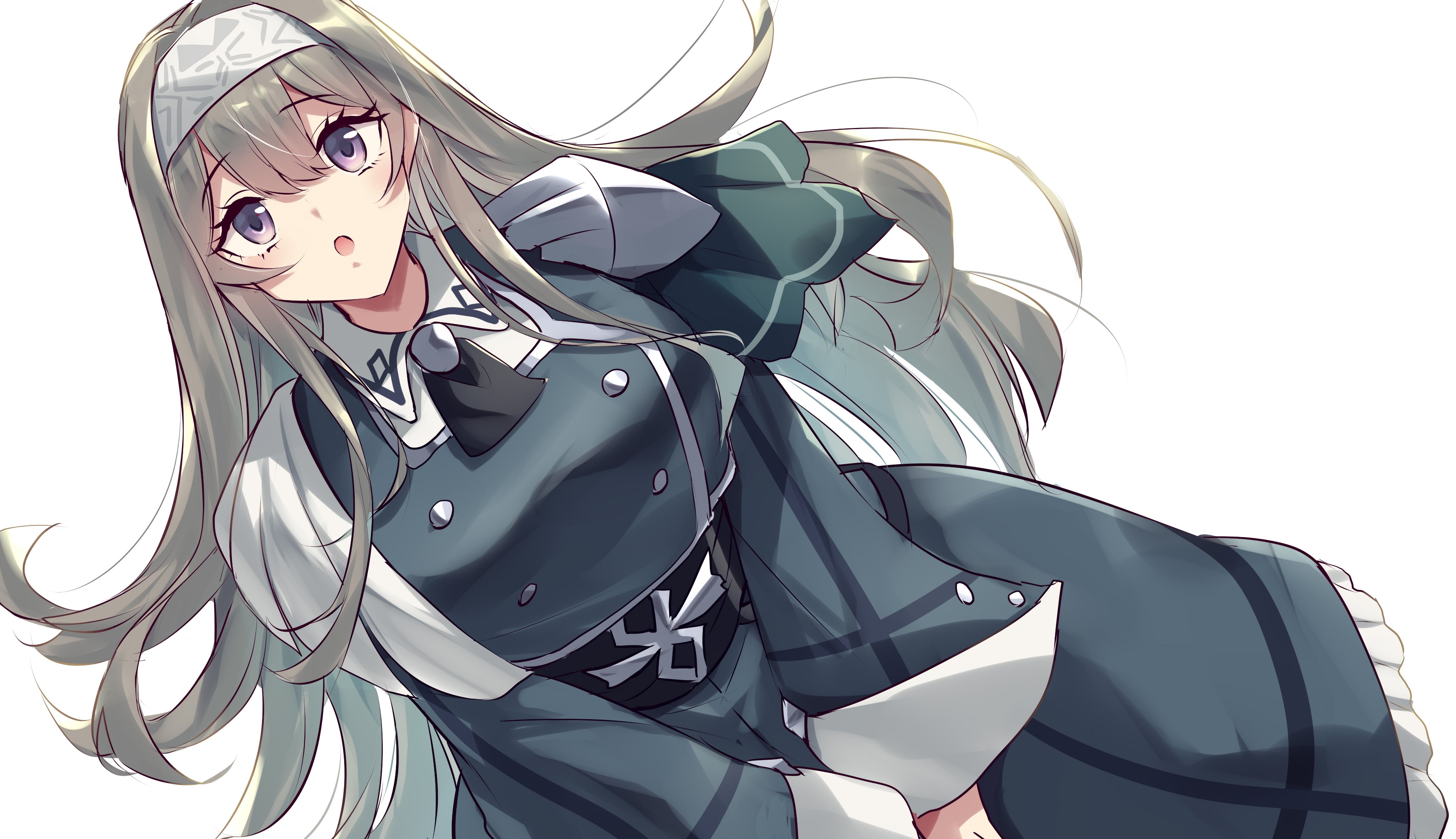 kanzakietc, exosister irene, yu-gi-oh!, absurdres, highres, 1girl, breasts, cowboy shot, dress, duel monster, eyelashes, green dress, grey hair, large breasts, long hair, purple eyes, simple background, sketch, solo, white background