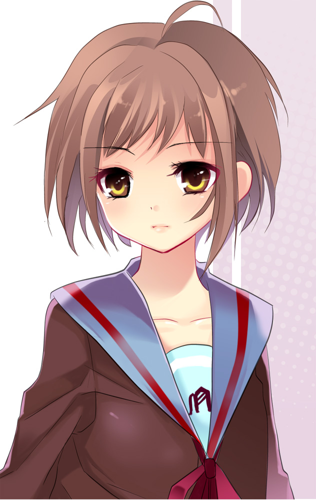 yu (bkks), nagato yuki, suzumiya haruhi no yuuutsu, silver hair, bad id, bad pixiv id, 00s, cardigan, school uniform, serafuku, short hair, solo