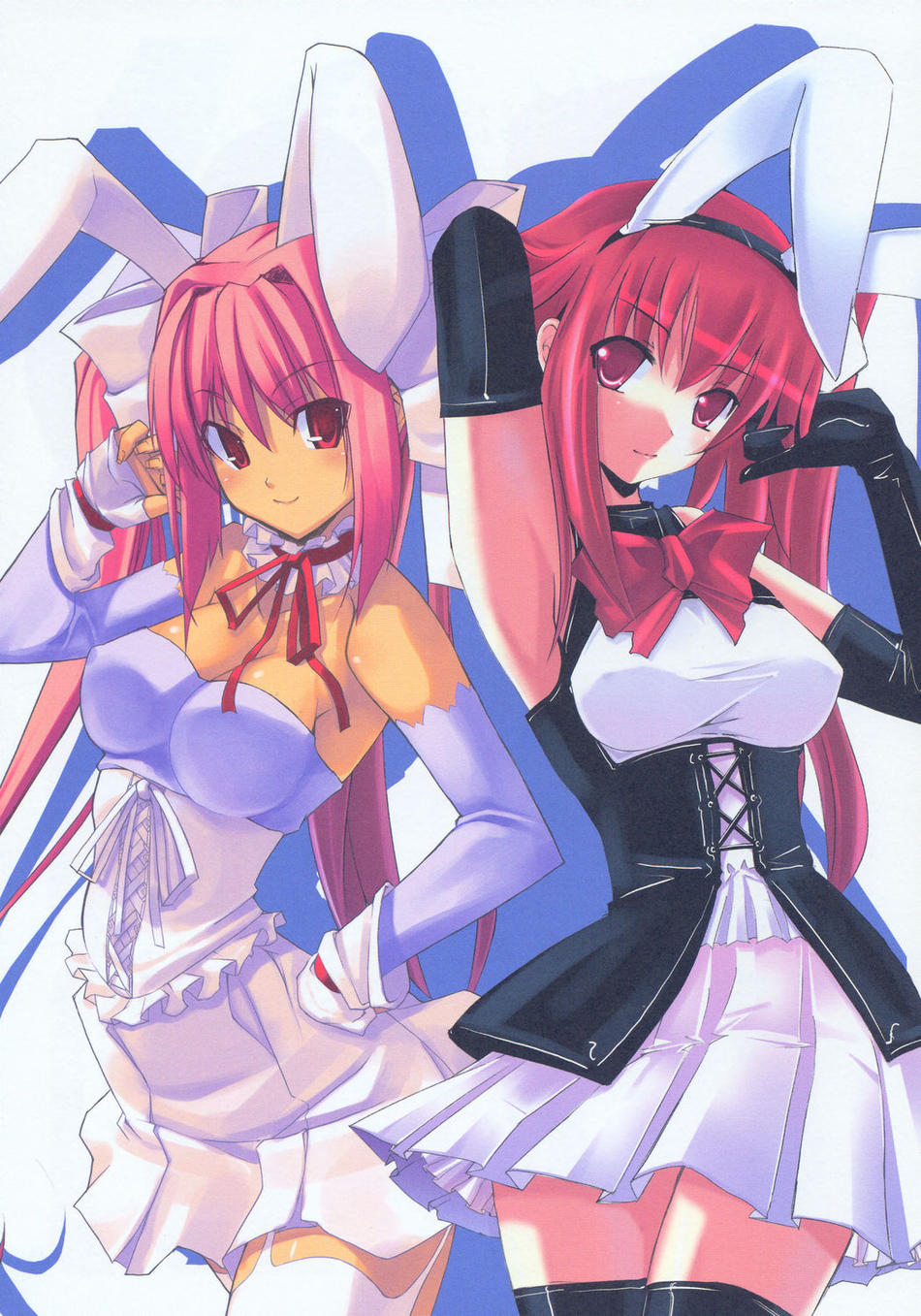 highres, 2girls, animal ears, blush, breasts, cleavage, multiple girls, smile