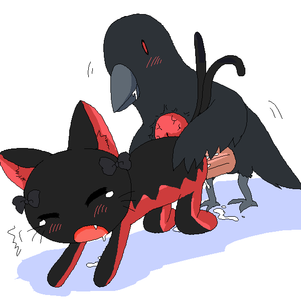 geetsu, kaenbyou rin, kaenbyou rin (cat), reiuji utsuho, reiuji utsuho (bird), touhou, 1futa, 1girl, animal ear fluff, animal sexualization, bird, blush, cat, crow, cum, doggystyle, dripping, fang, furry, futa with female, futanari, mating (animal), multiple girls, multiple tails, penis, ribbon, saliva, sex, sex from behind, simple background, tail, tears, two tails, what, white background