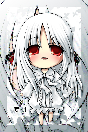 el (sound horizon), elysion, sound horizon, bad id, bad pixiv id, 1girl, albino, blush, chibi, female focus, red eyes, solo, white hair, zoom layer