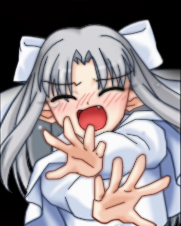 white len (tsukihime), melty blood, tsukihime, type-moon, silver hair, lowres, 00s, blush, closed eyes, long hair, ribbon, solo, tears