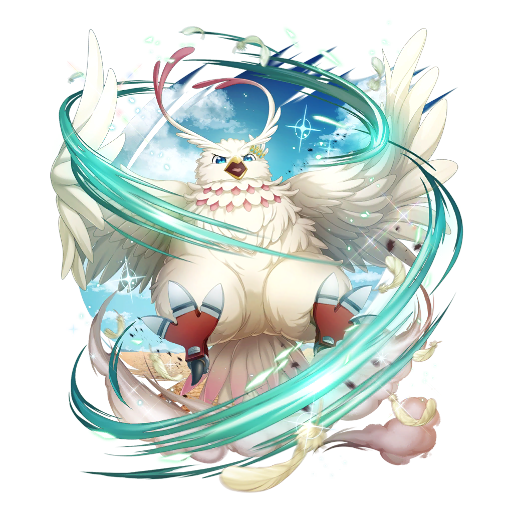 filo (filolial form) (tate no yuusha no nariagari), filo (tate no yuusha no nariagari), tate no yuusha no nariagari, tate no yuusha no nariagari rerise, artist request, game cg, official art, 1other, aura, bird, blue eyes, blue sky, cloud, cloudy sky, dust cloud, falling feathers, feathers, filolial, full body, hair ornament, hairclip, light particles, no humans, open mouth, outdoors, simple background, sky, solo, sparkle, transparent background, v-shaped eyes, wing hairclip