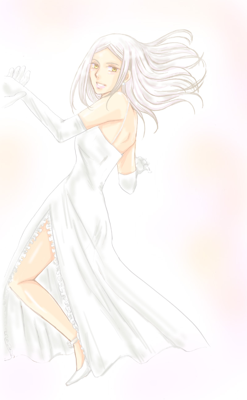honeycat, marie parfacy, soma peries, gundam, gundam 00, bad id, bad pixiv id, highres, 00s, high heels, shoes, solo, white hair, yellow eyes