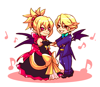 tsuyuka (sunny spot), rozalin, tink, tink (disgaea), disgaea, makai senki disgaea 2, nippon ichi, lowres, 1boy, blonde hair, blush, bow, dress, formal clothes, pointy ears, shoes, smile, suit, wings