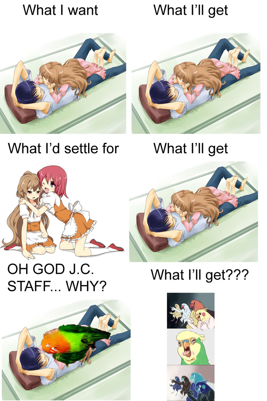 aisaka taiga, inko (toradora), kushieda minori, toradora!, highres, third-party edit, english text, gaijin 4koma (meme), meme, parody