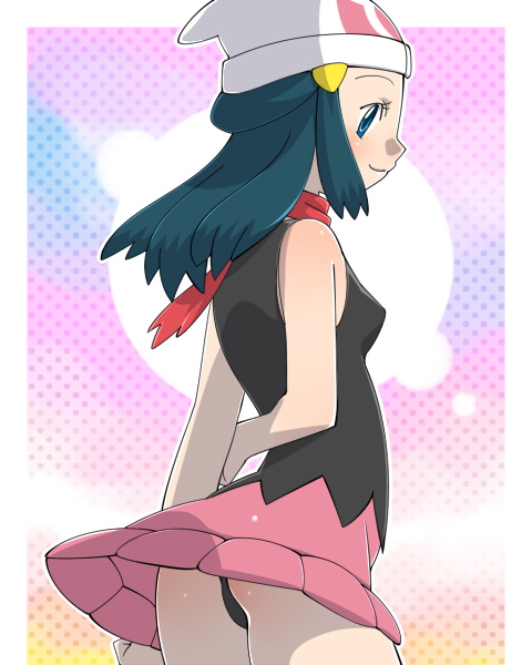 amada, dawn (pokemon), nintendo, pokemon, bad id, bad pixiv id, 1girl, beanie, female focus, hat, panties, pantyshot, solo, underwear, upskirt
