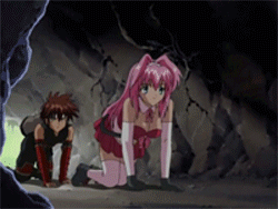 asgaldh, animated, animated gif, lowres, 00s, all fours, black eyes, blue eyes, blush, brown hair, crawling, long hair, panties, pantyshot, pink hair, pink panties, short hair, skirt, underwear