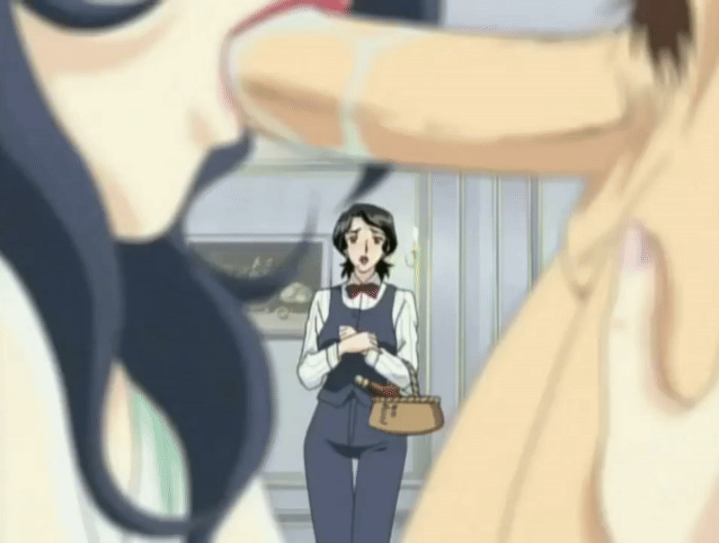 matsuura (hana no joshi ana), yamanobe etsuko, hana no joshi ana: newscaster etsuko, animated, animated gif, lowres, tagme, 00s, 2004, 2girls, basket, black hair, blue hair, bow, bowtie, clothed female nude male, drinking, fellatio, lipstick, long hair, makeup, multiple girls, nude, oral, penis, pubic hair, standing, swallowing, uncensored, waitress, watching