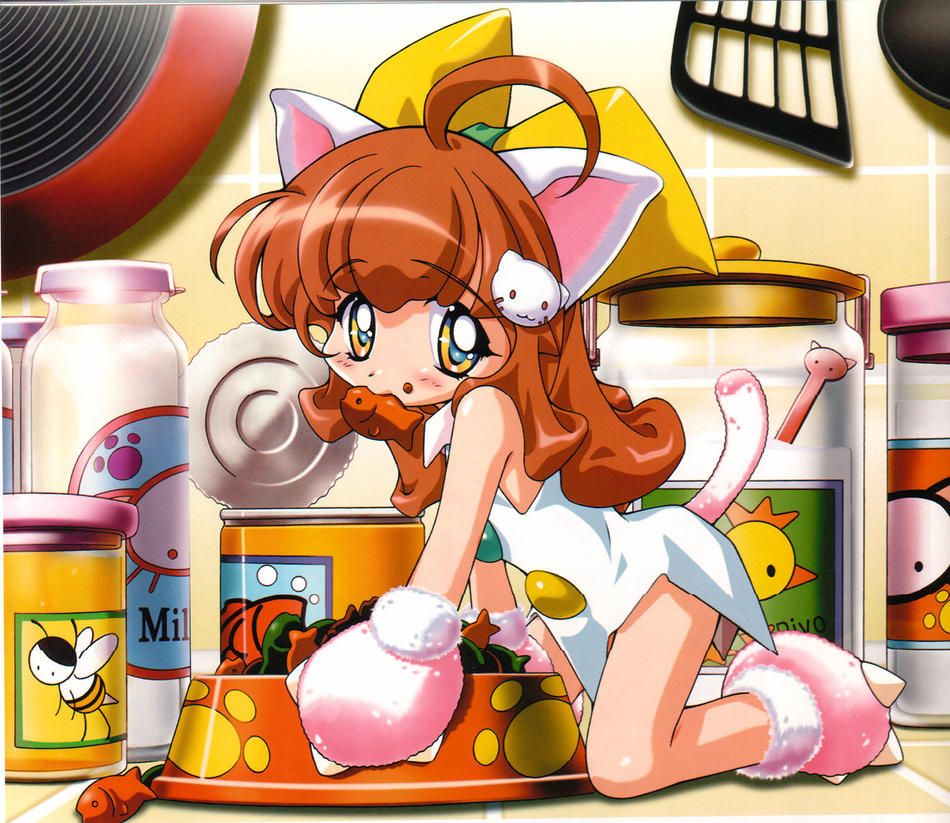 all fours, animal ears, blush, bowl, can, food, tail