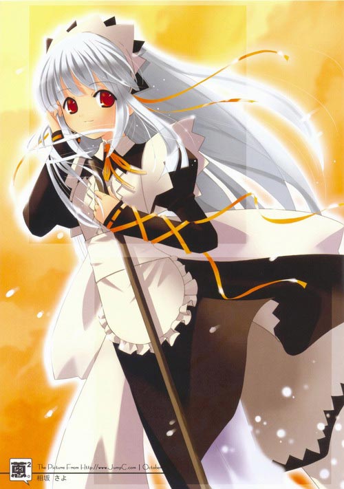aisaka sayo, mahou sensei negima!, 00s, 1girl, albino, alternate costume, female focus, ghost, maid, pantyhose, solo, white pantyhose
