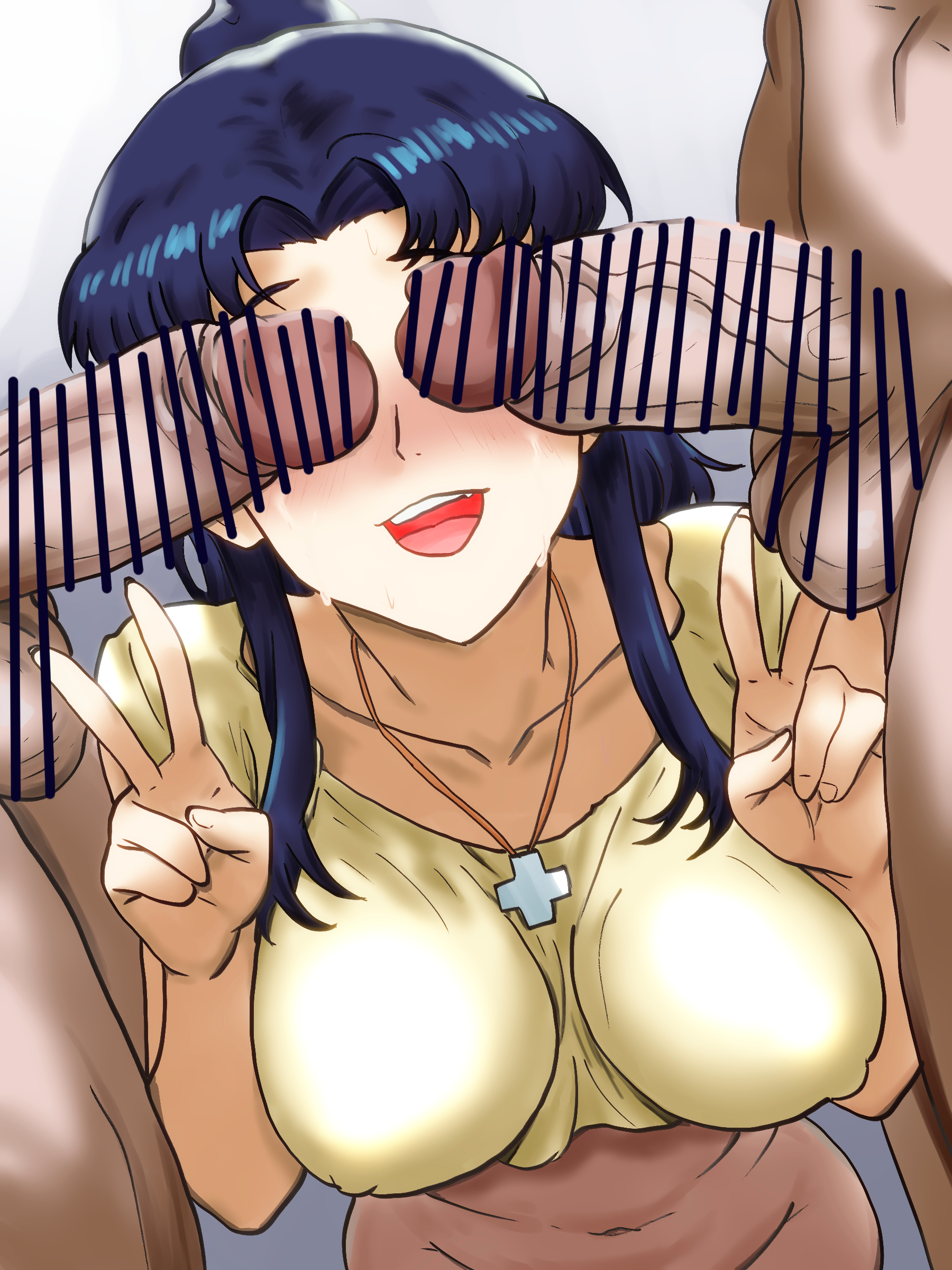 g.t v1.1, katsuragi misato, neon genesis evangelion, tagme, breasts, penis, penis on face, penis over eyes, v