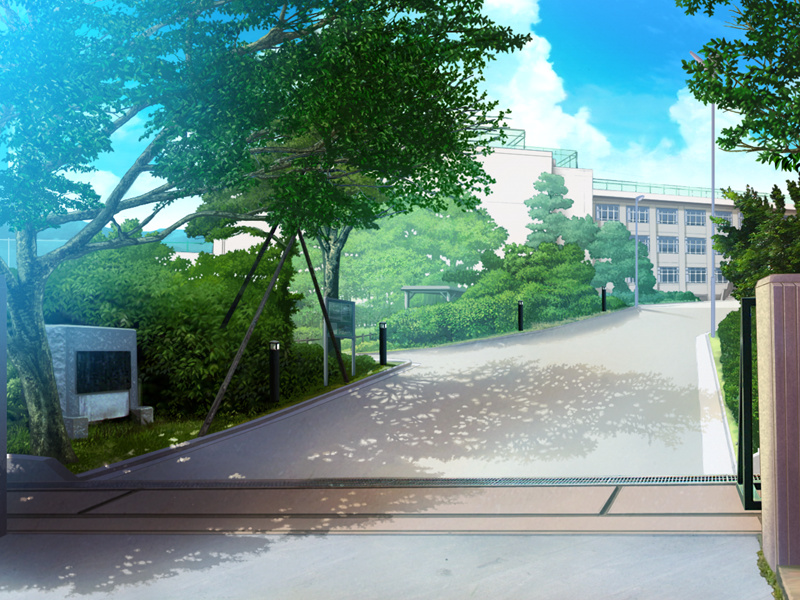 clannad, tomoyo after, 00s, cloud, day, no humans, scenery, school, sky, still life, tree, tree shade