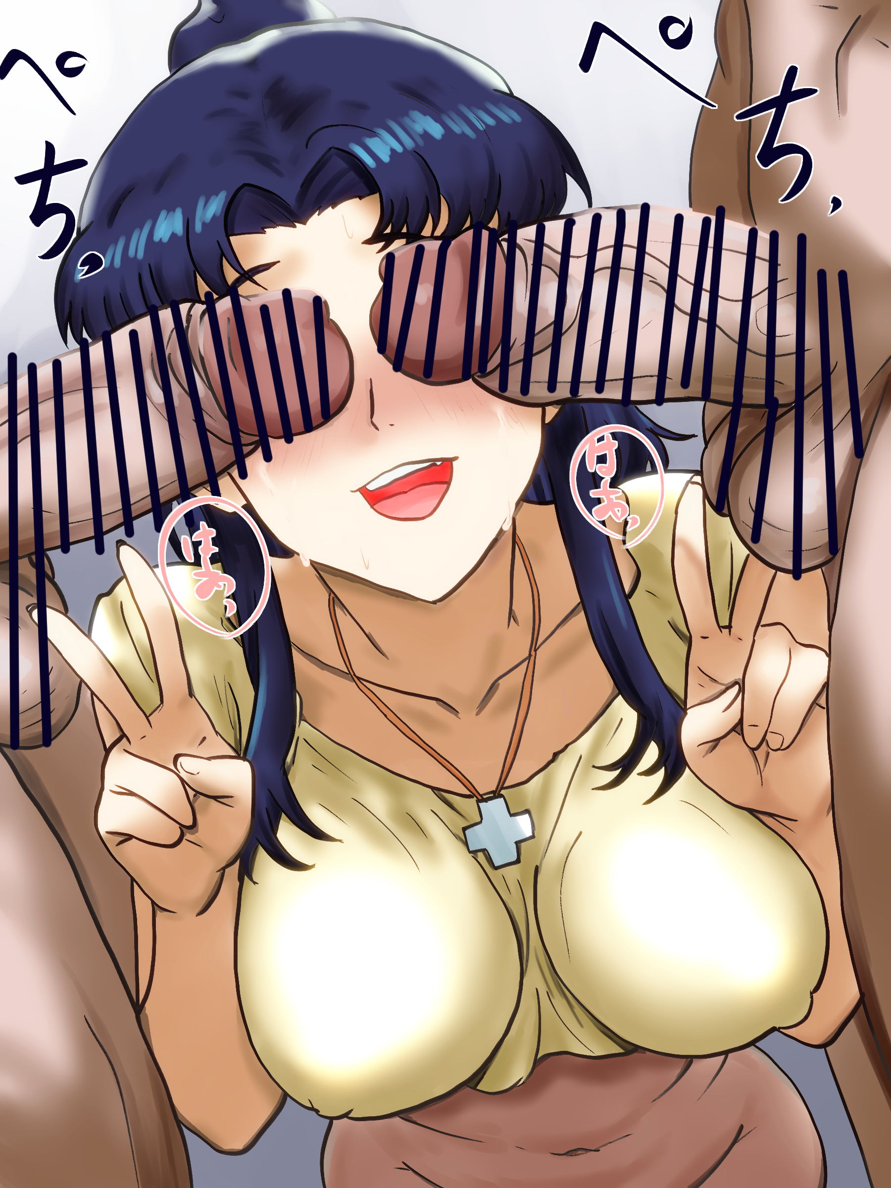 g.t v1.1, katsuragi misato, neon genesis evangelion, tagme, breasts, penis, penis on face, penis over eyes, v