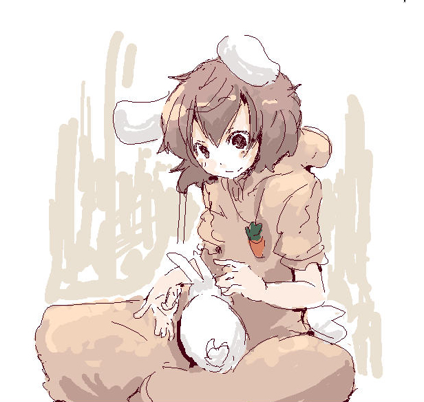ko->u, ko-u, inaba tewi, touhou, bad id, bad pixiv id, 1girl, female focus, hood, hoodie, oekaki, rabbit, solo