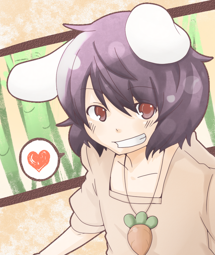 ko->u, ko-u, inaba tewi, touhou, bad id, bad pixiv id, 1girl, female focus, grin, heart, smile, solo