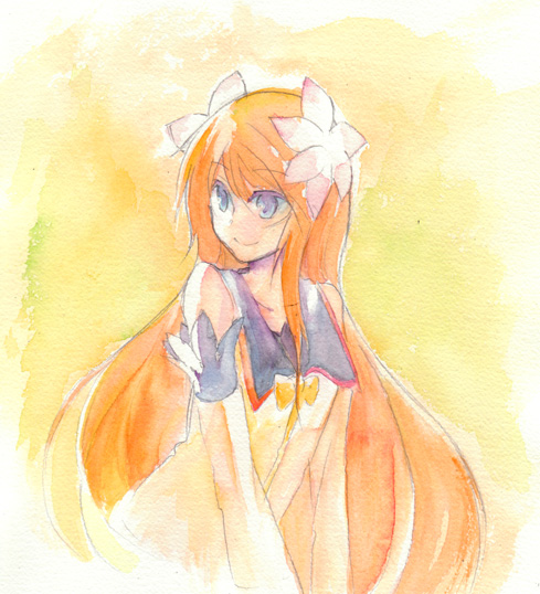marta lualdi, tales of (series), tales of symphonia, tales of symphonia: dawn of the new world, 00s, blue eyes, brown hair, flower, long hair, smile, solo
