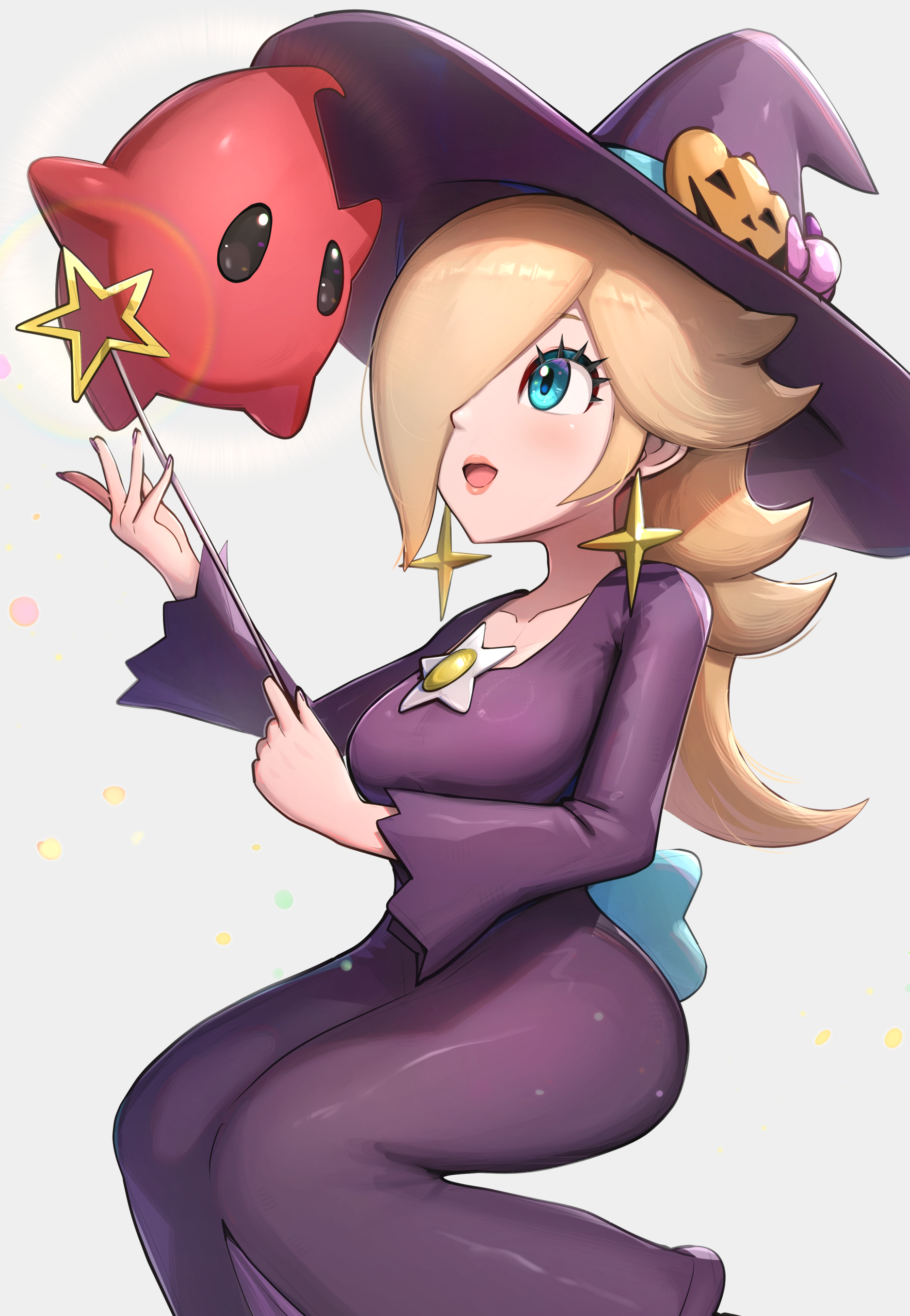gonzarez, luma (mario), rosalina, mario (series), super mario galaxy, 1girl, blonde hair, blue eyes, one eye covered