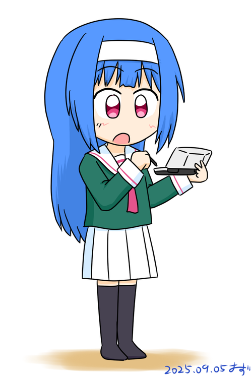 katsuragi hotaru, game center shoujo to ibunka kouryuu, 1girl, black socks, blue hair, handheld game console, nintendo ds, skirt, socks, white skirt