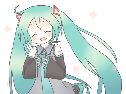 sakuramori sumomo, hatsune miku, vocaloid, aqua hair, detached sleeves, long hair, necktie, solo, twintails