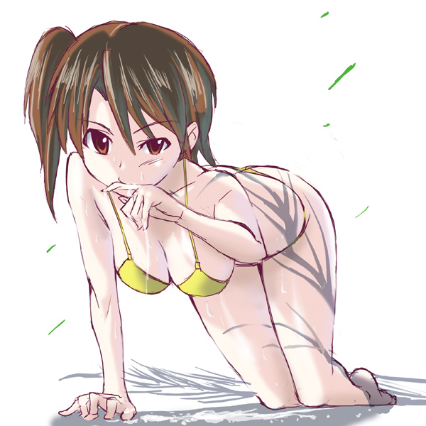 akashi yuuna, mahou sensei negima!, 00s, 1girl, bikini, breasts, female focus, large breasts, solo, swimsuit, yellow bikini
