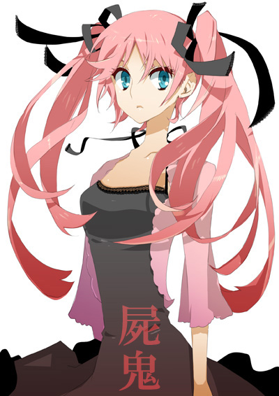 mami (apsaras), original, bad id, bad pixiv id, blue eyes, cardigan, dress, hair ribbon, long hair, pink hair, ribbon, solo, twintails