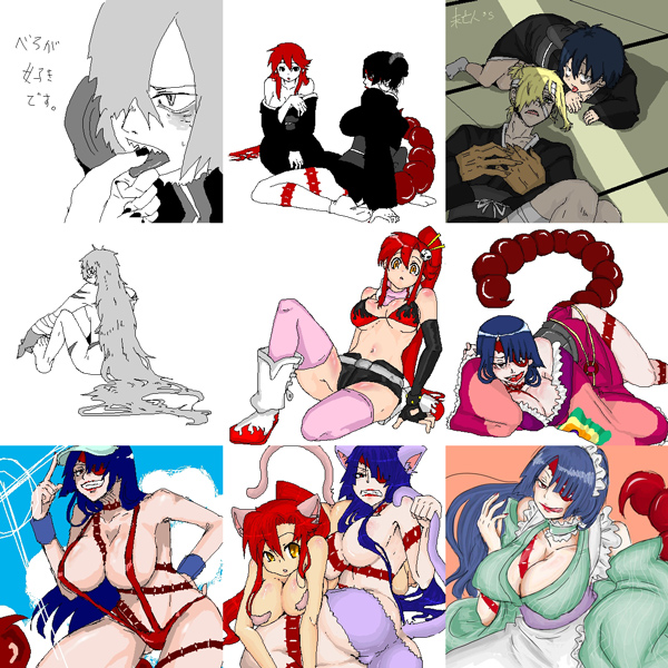siroringo, adiane, simon (ttgl), viral (ttgl), yoko littner, tengen toppa gurren lagann, 00s, 2boys, 2girls, breasts, multiple boys, multiple girls, tattoo