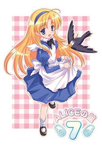alice (alice in wonderland), alice (alicesoft), alice's adventures in wonderland, alice soft, lowres, non-web source, 1girl, bird, blonde hair, blue eyes, crow, dress, female focus, long hair, mary janes, shoes, solo