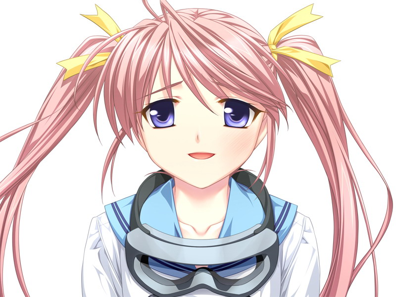 saeki hokuto, narutaki koyori, rui wa tomo wo yobu, non-web source, 1girl, blue eyes, close-up, female focus, goggles, long hair, pink hair, solo, twintails