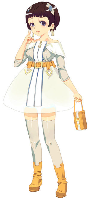 natsuhara, bag, blush, boots, dress, legs, lips, short hair, solo, thighhighs
