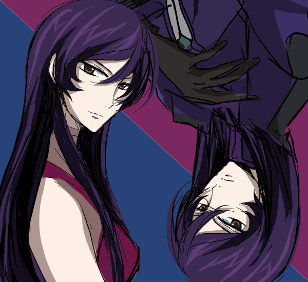 kamosuke, tieria erde, gundam, gundam 00, bad id, bad pixiv id, 00s, 1boy, dress, glasses, kamo suke, male focus, multiple views, purple hair, red eyes, trap