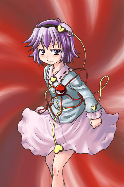 akase rai, komeiji satori, touhou, 1girl, female focus, hairband, purple eyes, purple hair, solo, standing