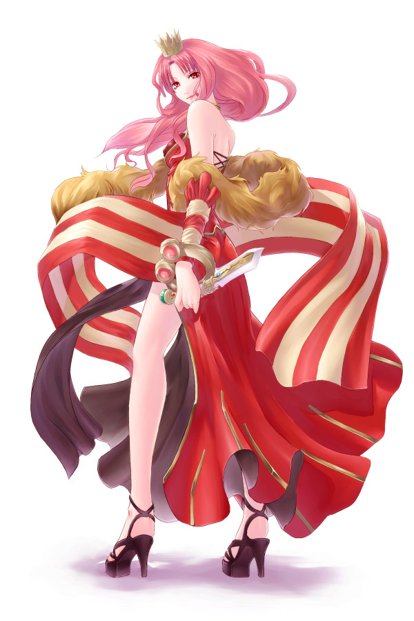 mr.romance, professor, professor (ragnarok online), ragnarok online, platform footwear, 1girl, dagger, female focus, high heel sandals, high heels, knife, long hair, pink hair, platform heels, sandals, shoes, solo, weapon