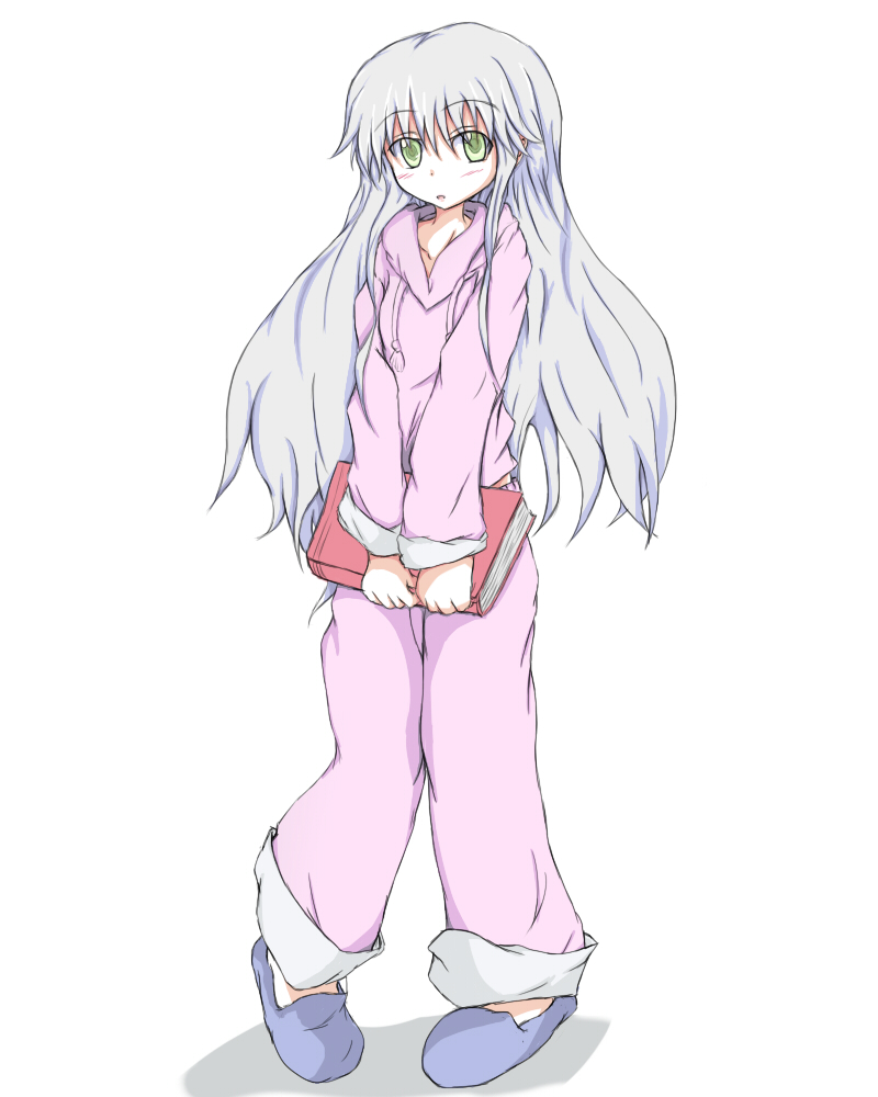 index (toaru majutsu no index), toaru majutsu no index, 00s, book, green eyes, long hair, pajamas, solo