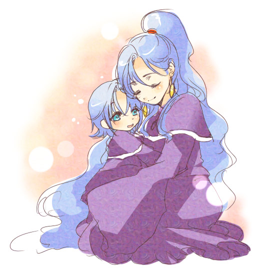 kurai (artist), kurai (campanella), janus zeal, schala zeal, chrono (series), chrono trigger, 1990s (style), 1boy, 1girl, blue eyes, blue hair, brother and sister, closed eyes, earrings, jewelry, long hair, ponytail, siblings