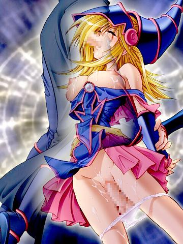 dark magician girl, yu-gi-oh!, yu-gi-oh! duel monsters, artist request, lowres, 1girl, 2boys, blonde hair, breasts, censored, cum, duel monster, magician, multiple boys, oral, panties, penis, pussy, sex, underwear, vaginal