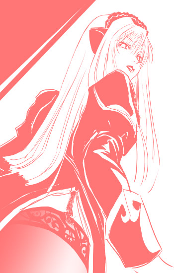 mr.romance, priest (ragnarok online), whitemaria, ragnarok online, lace-trimmed legwear, 1girl, female focus, garter straps, lace, lace trim, long hair, monochrome, pink theme, priest, priestess, solo, thighhighs