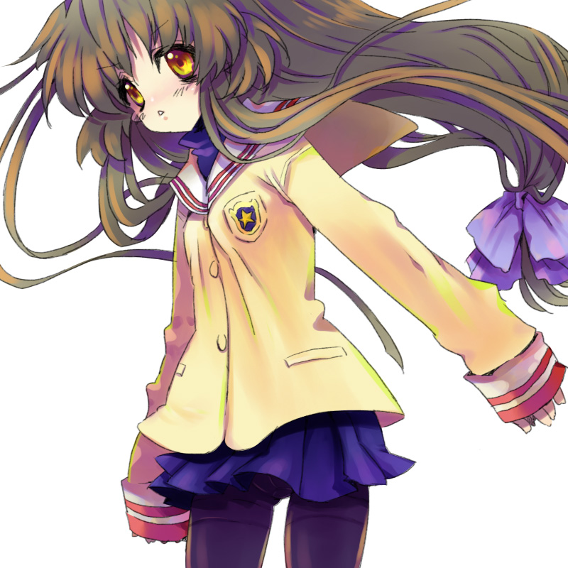 rugo, ibuki fuuko, clannad, bad id, bad pixiv id, 00s, green hair, long hair, pantyhose, school uniform, solo, yellow eyes