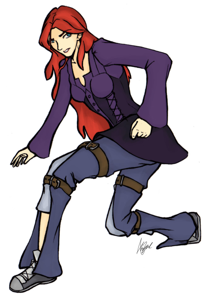 auria edith, vacant sky, belt, blue eyes, gothic lolita, lolita fashion, long hair, pale skin, red hair, solo