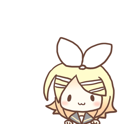 sakuramori sumomo, kagamine rin, vocaloid, animated, animated gif, lowres, :3, blonde hair, chibi, hair ribbon, ribbon, short hair, solo