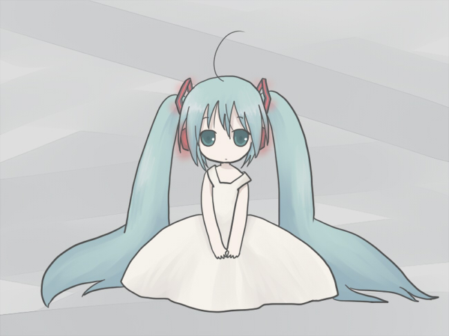 sakuramori sumomo, hatsune miku, vocaloid, ahoge, aqua eyes, aqua hair, long hair, solo, twintails