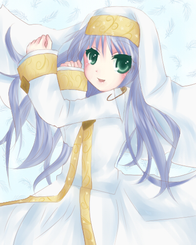 6710, index (toaru majutsu no index), toaru majutsu no index, bad id, bad pixiv id, lowres, 00s, blue hair, flat chest, green eyes, long hair, robe, smile, solo