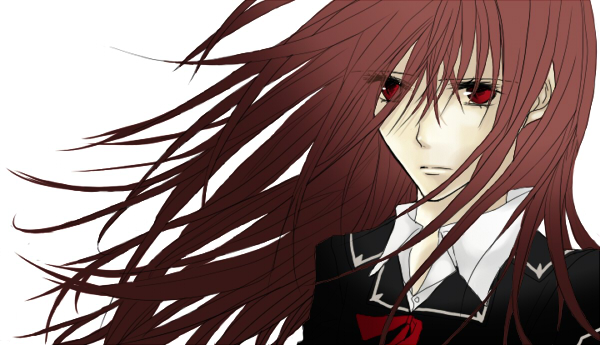 kuro tsuki rui, ruiko, cross yuki, kurosu yuuki, vampire knight, 00s, 1girl, brown hair, close-up, female focus, long hair, red eyes, school uniform, solo, wind