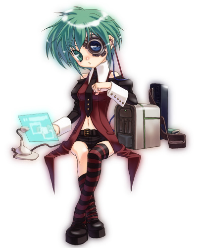 mitake eil, lowres, tagme, computer, head-mounted display, solo, thighhighs, wrist cuffs