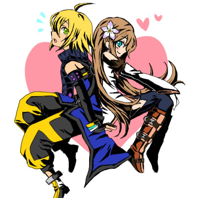 tororoimomo, emil castagnier, marta lualdi, tales of (series), tales of symphonia, tales of symphonia: dawn of the new world, lowres, 00s, 1boy, 1girl, blonde hair, blue eyes, boots, brown hair, couple, flower, gloves, green eyes, hetero, knee boots, long hair, scarf, smile, thighhighs